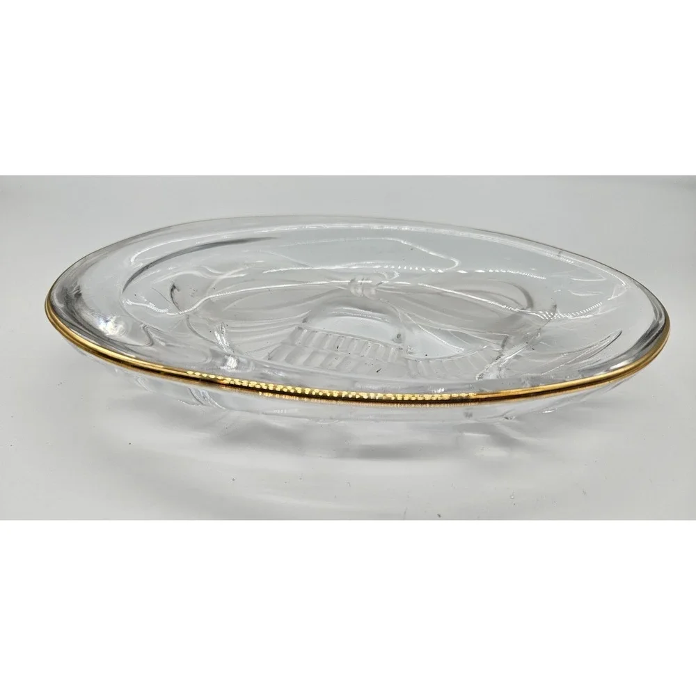 Mikasa Studio Nova Oval Glass Dish Gold Gilt Rim Bells‎ And Ribbons Design 7